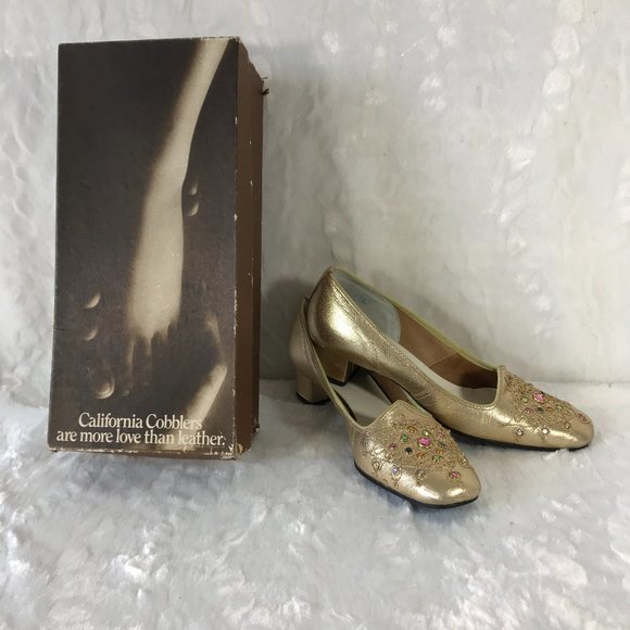 Vintage 1960s California Cobblers Gorgeous Gold  Shoes Size 6.5 N With Box USA - Picture 2 of 10